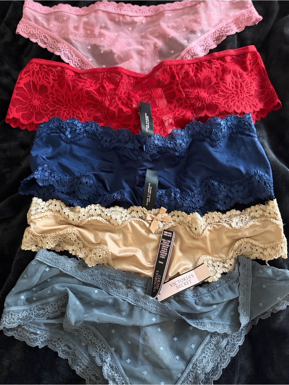 Victoria's Secret Lace Bikini Panty Pack — Pink, Red, Blue, Gold, Gray 6 pairs